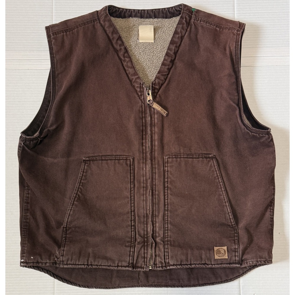 BERNE Workwear - Men's Sherpa Lined Canvas Distressed‎ Brown Vest - X-Large XL